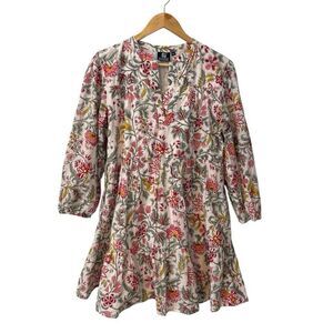 Madison Mathews Women’s  Mini Dress Large Cotton Modern Blues Cotagecore